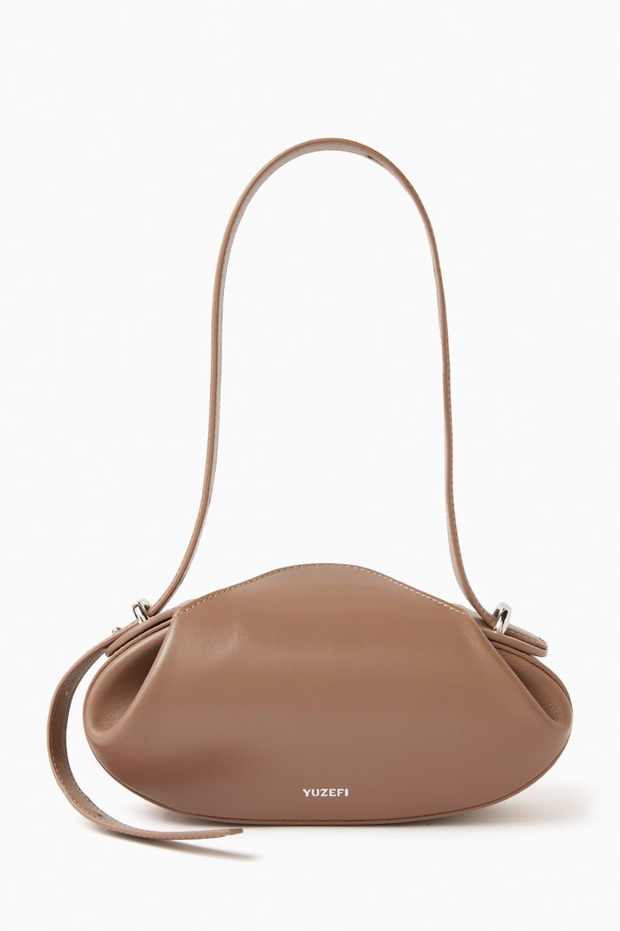 

Small Dinner Roll Shoulder Bag in Smooth Leather, Brown