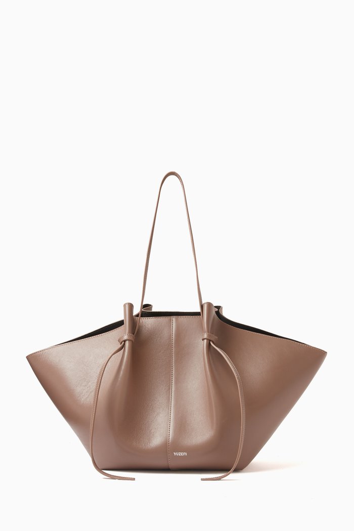 

Large Mochi Tote Bag in Smooth Leather, Brown