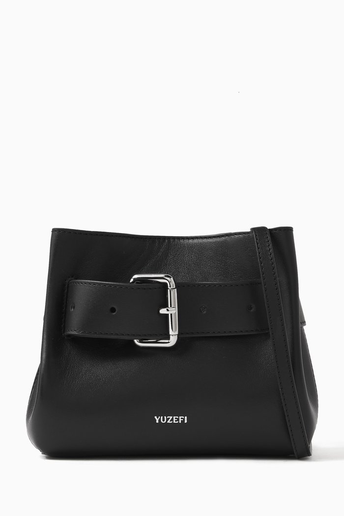 Shroom Buckle Clutch in Leather, Black