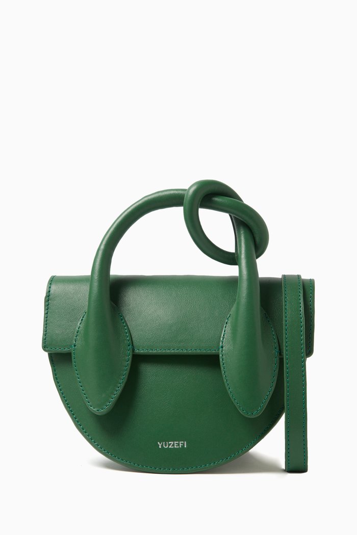 

Small Pretzel Shoulder Bag in Leather, Green