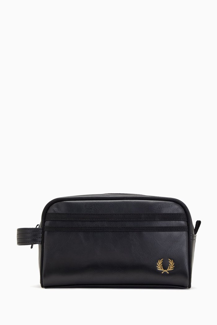 Tone on Tone Wash Bag in PU, Black