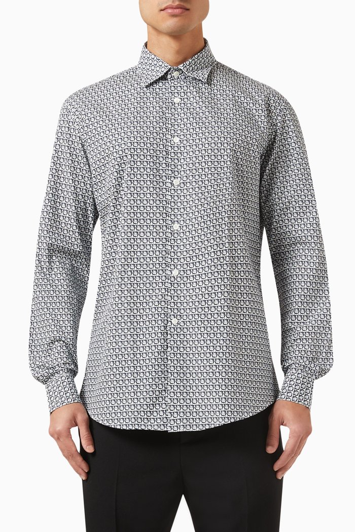

Gancini-print Sport Shirt in Cotton, Blue