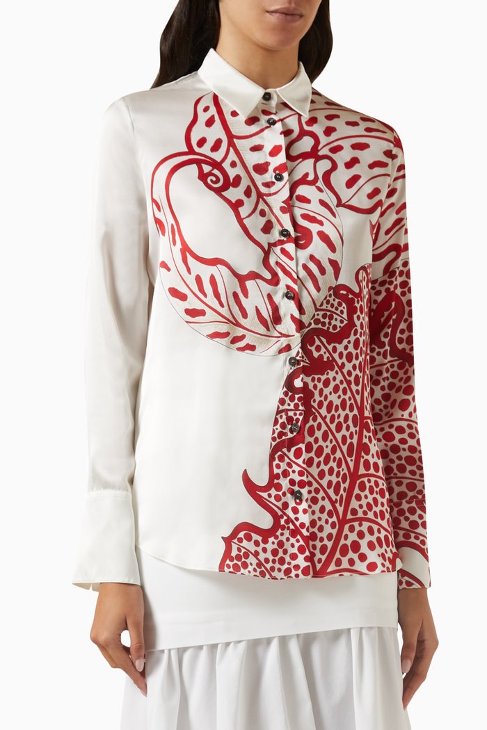 

Foliage Print Shirt in Silk, Red