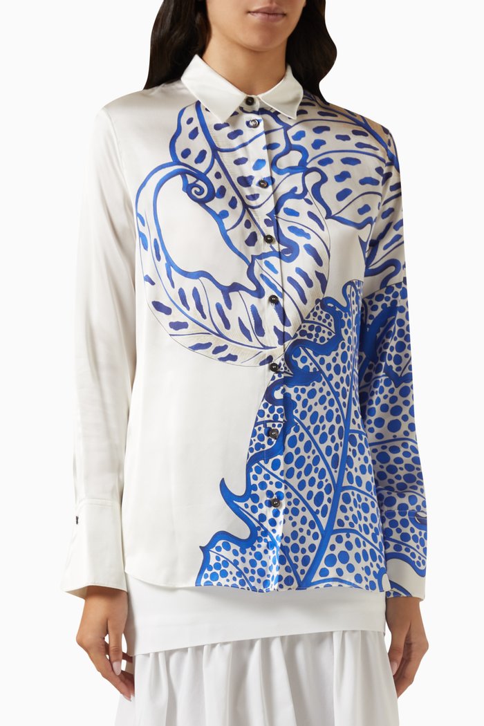 

Jungle Print Shirt in Silk Twill, Blue