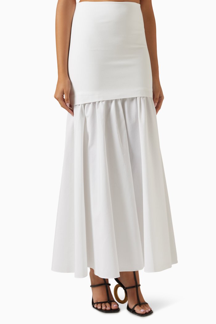

Flared Skirt in Cotton-blend Faille, White