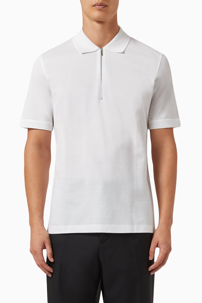 

Zip Polo Shirt in Cotton Piqué, White