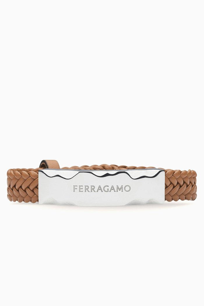 

Braided Bracelet in Leather & Brass, Brown