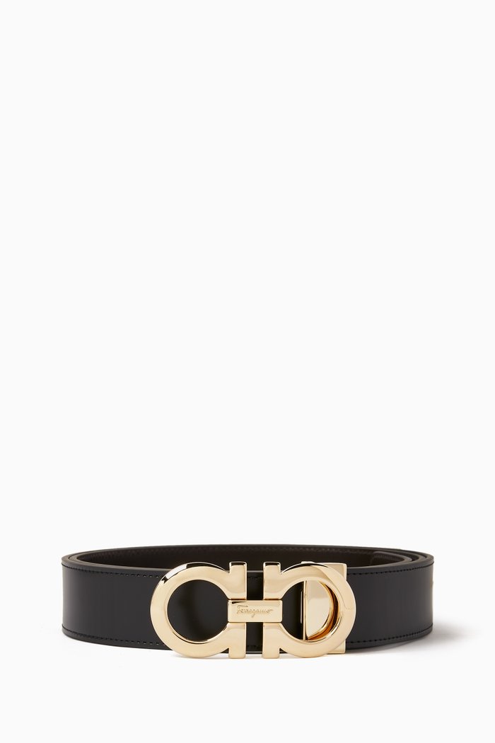 

Reversible Gancini Belt in Calfskin Leather, Black