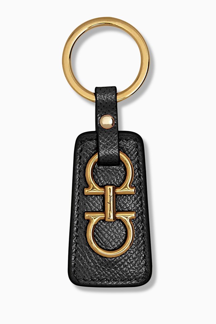 Gancini Key Case in Hammered Leather, Black