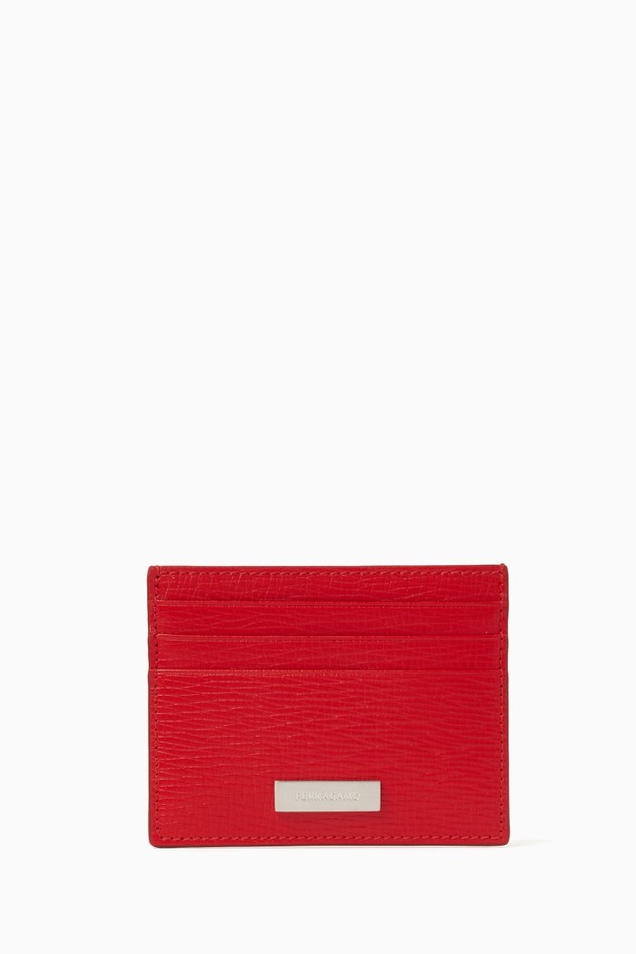 

Lingotto Card Holder in Hammered Leather, Red