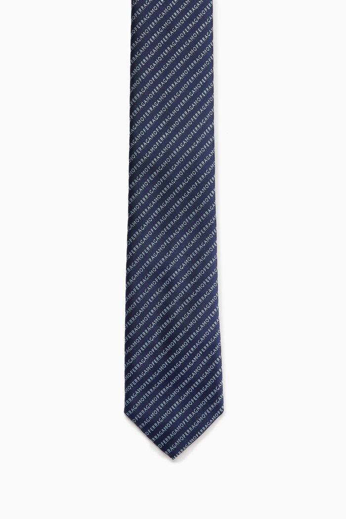 

All-over Logo Tie in Silk Jacquard, Blue