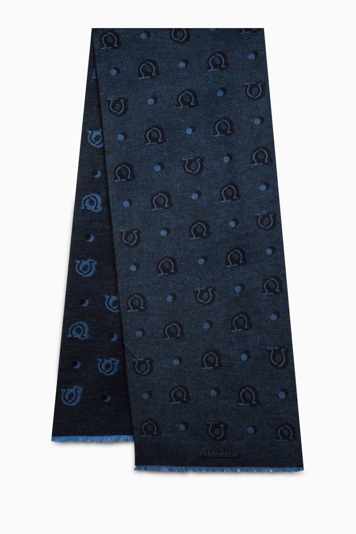 

Gancini Scarf in Silk Jacquard, Blue