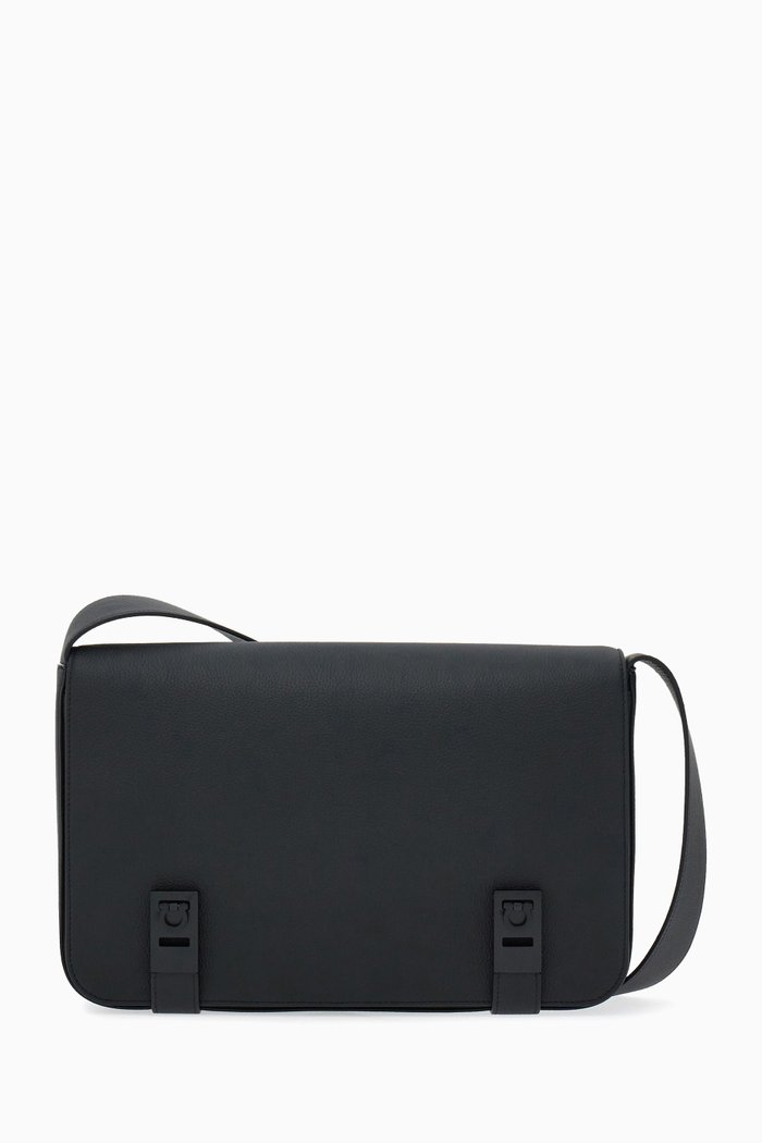 

Gancini Messenger Bag in Calfskin, Black