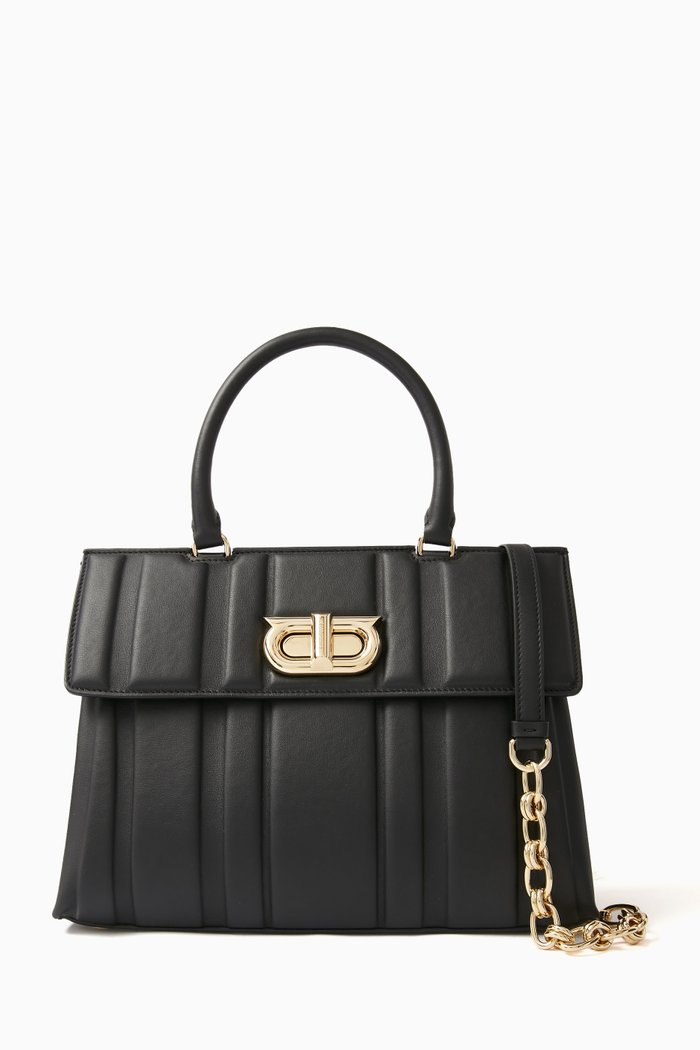

Gancini Top Handle Bag in Leather, Black