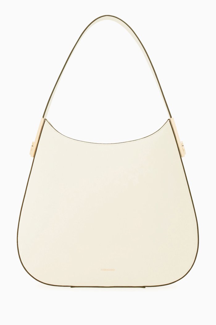 Medium Hobo Arc Bag in Leather, White