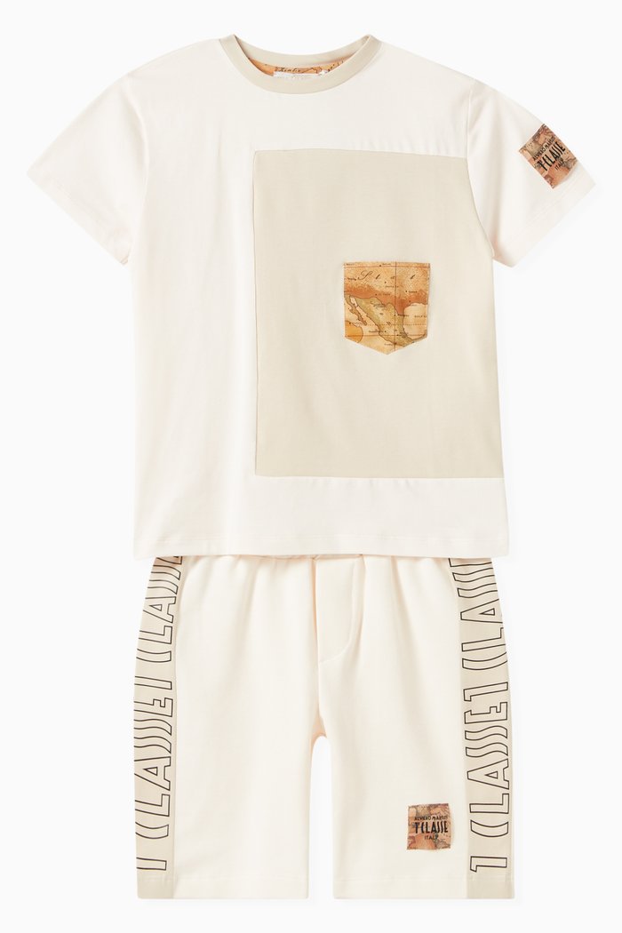 

Colour-block T-shirt & Shorts Set in Cotton Jersey, Neutral