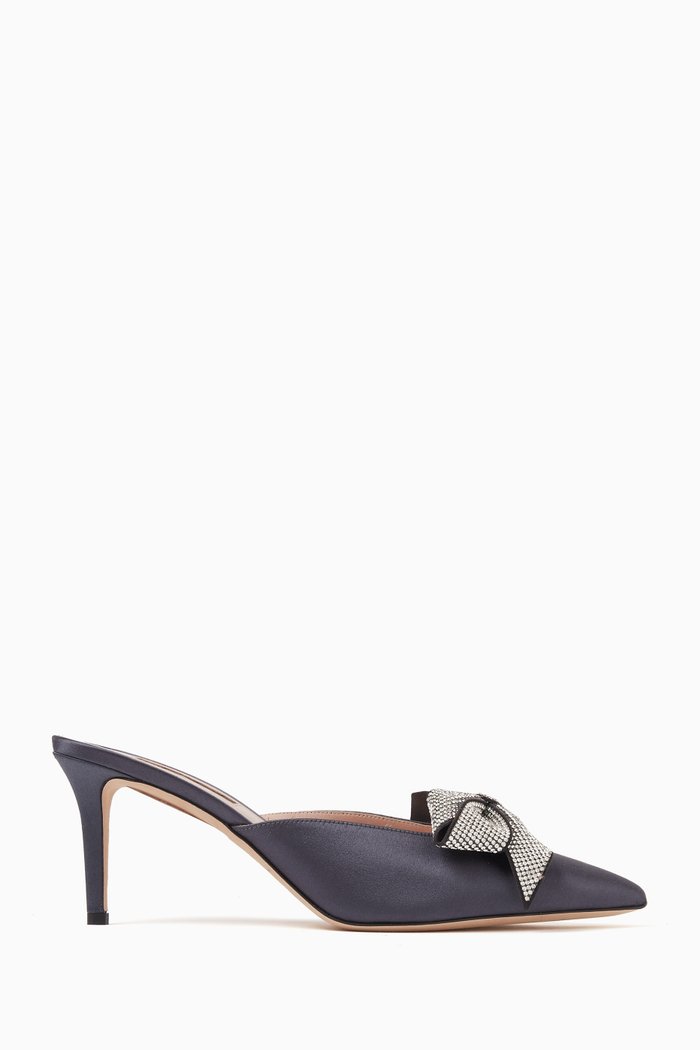 

Paley 70 Crystal Bow Mules in Satin, Grey