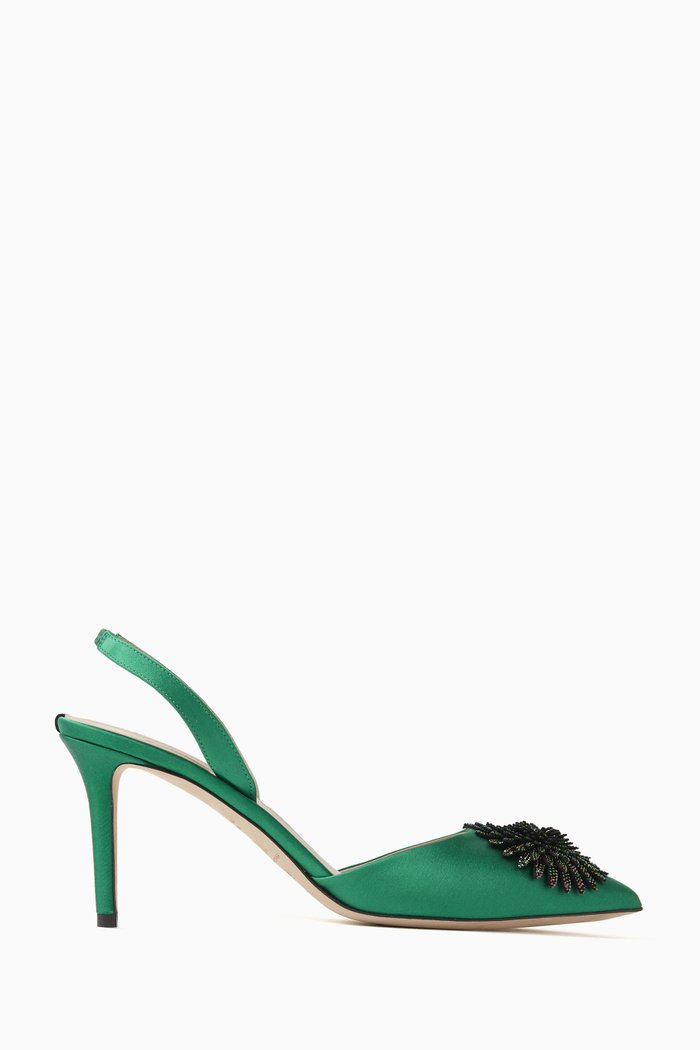 

Shamsa 70 Embellished Slingback Pumps in Satin, Green