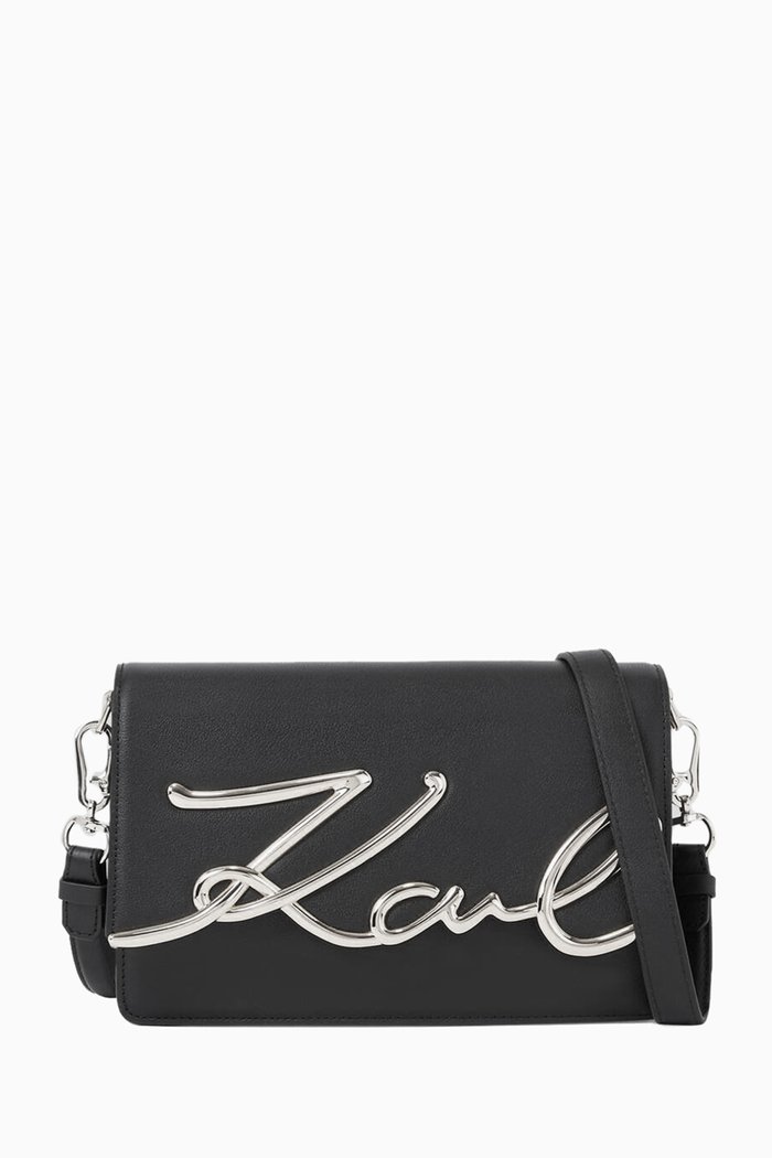 

Medium K/Signature Shoulder Bag in Leather, Black