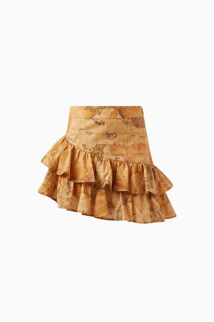 

Geo Map Ruffles Skirt in Cotton, Orange