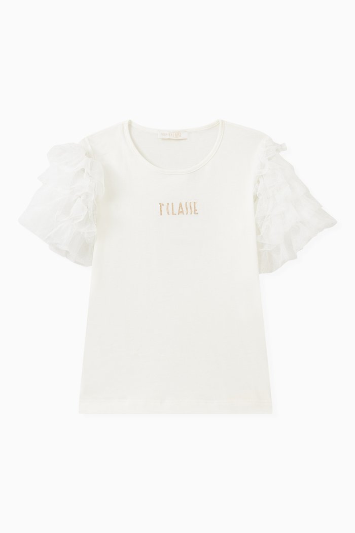 

Ruffled-trim T-shirt in Cotton, White