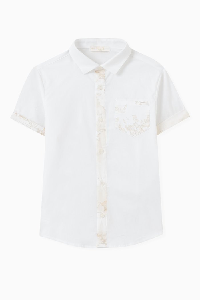 Contrast-trim Shirt in Cotton, White
