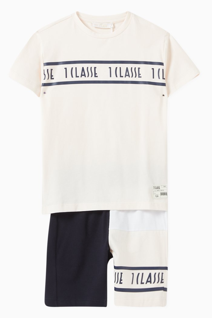 

Stripe T-Shirt & Shorts Set in Cotton, White