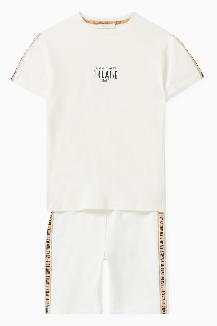 Stripe T-Shirt & Shorts Set in Cotton, Neutral
