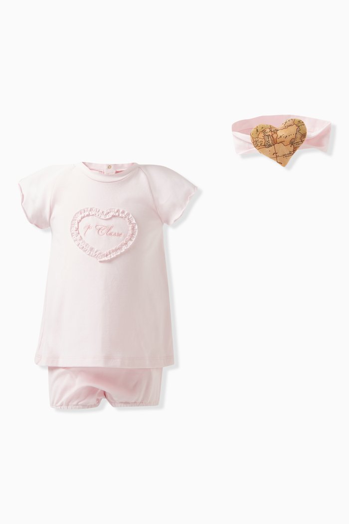 

Ruffled Heart Dress & Headband Set in Cotton Jersey, Pink