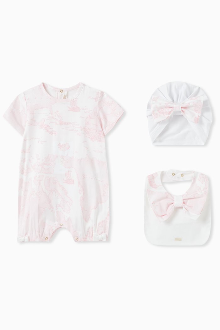 

Geo Map Print Romper in Cotton, Pink