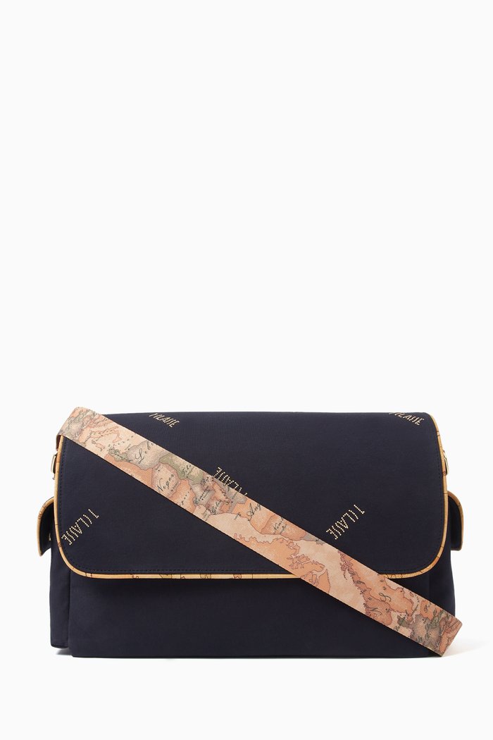 

Contrast Print Changing Bag in Canvas, Blue