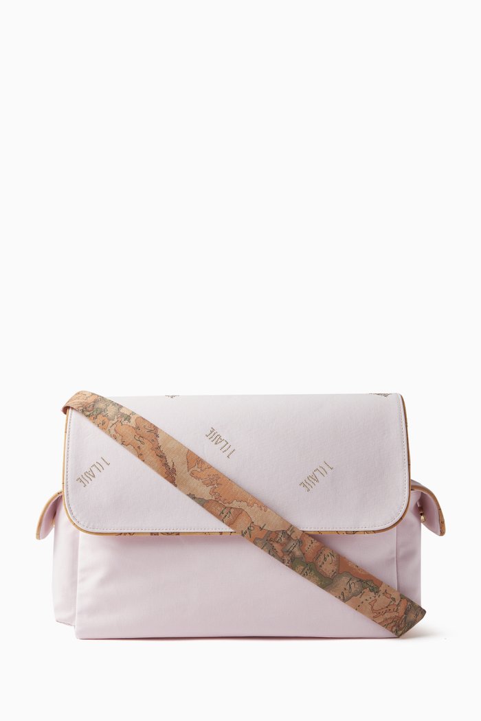 

Contrast Print Changing Bag in Canvas, Pink