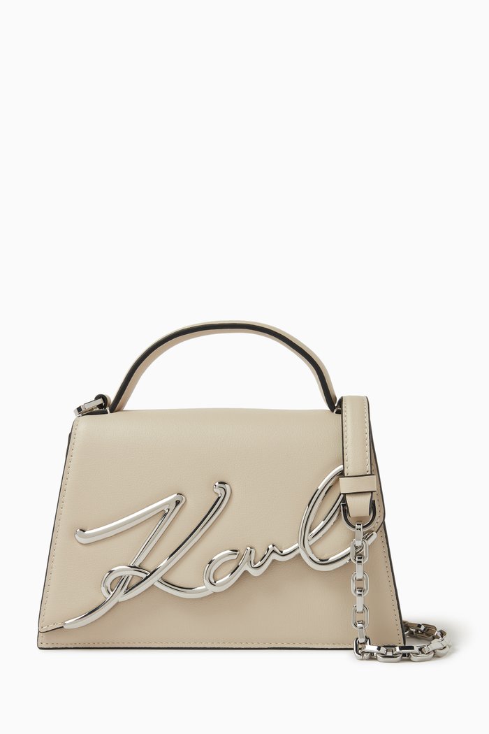 Small Ksignature Crossbody Bag in Leather, Neutral