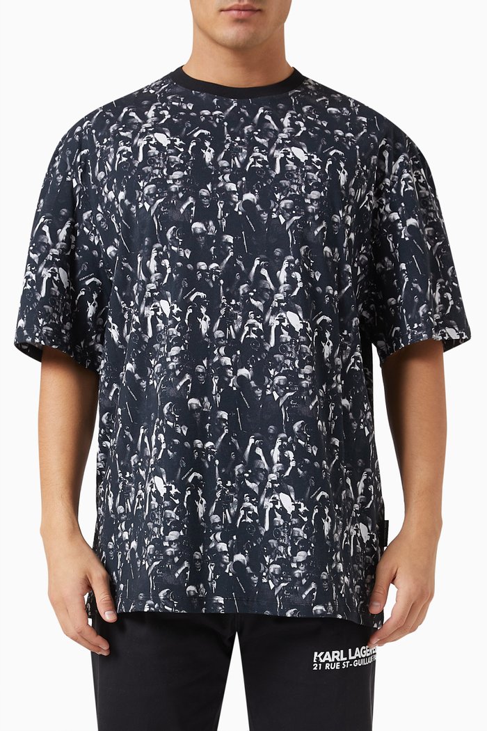 

All-over Print Paparazzi T-shirt in Cotton-jersey, Black