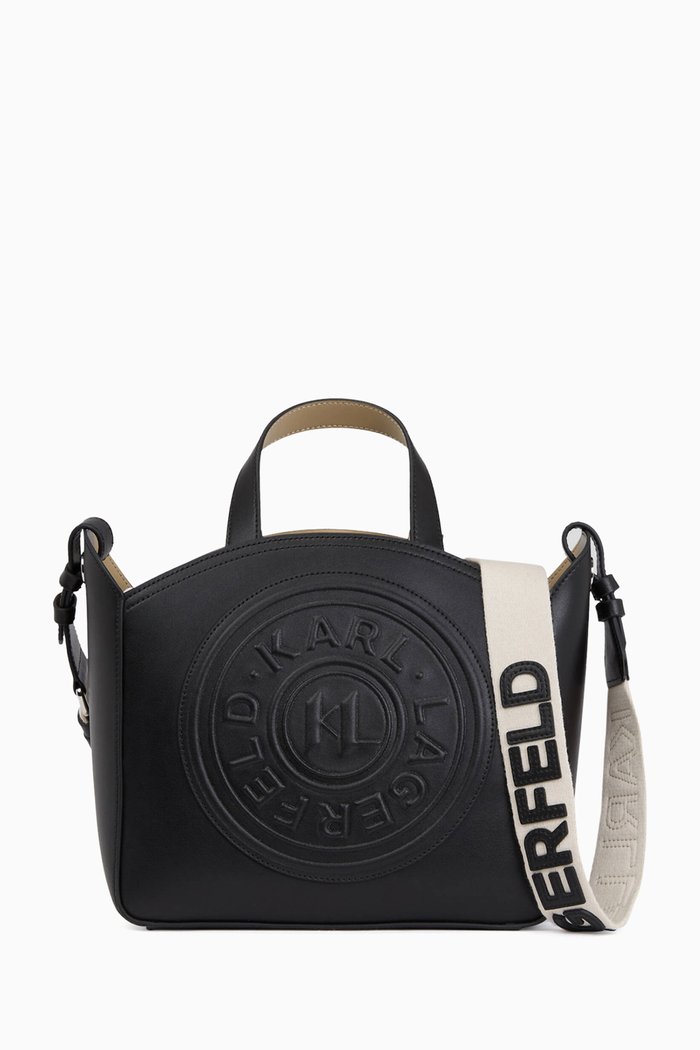 

Small K/Circle Tote Bag in Leather, Black