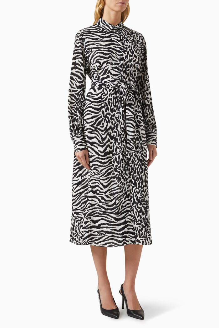 

Animal-print Shirt Dress in Viscose, White