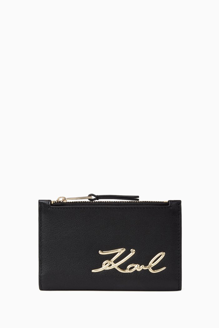 K/Signature Logo Bifold Wallet in Leather, Black