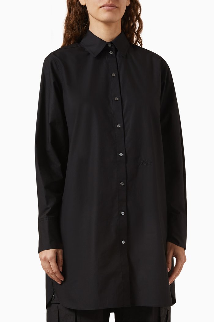

Ikonik Rhinestone-embellished Logo Tunic Shirt in Organic Cotton, Black