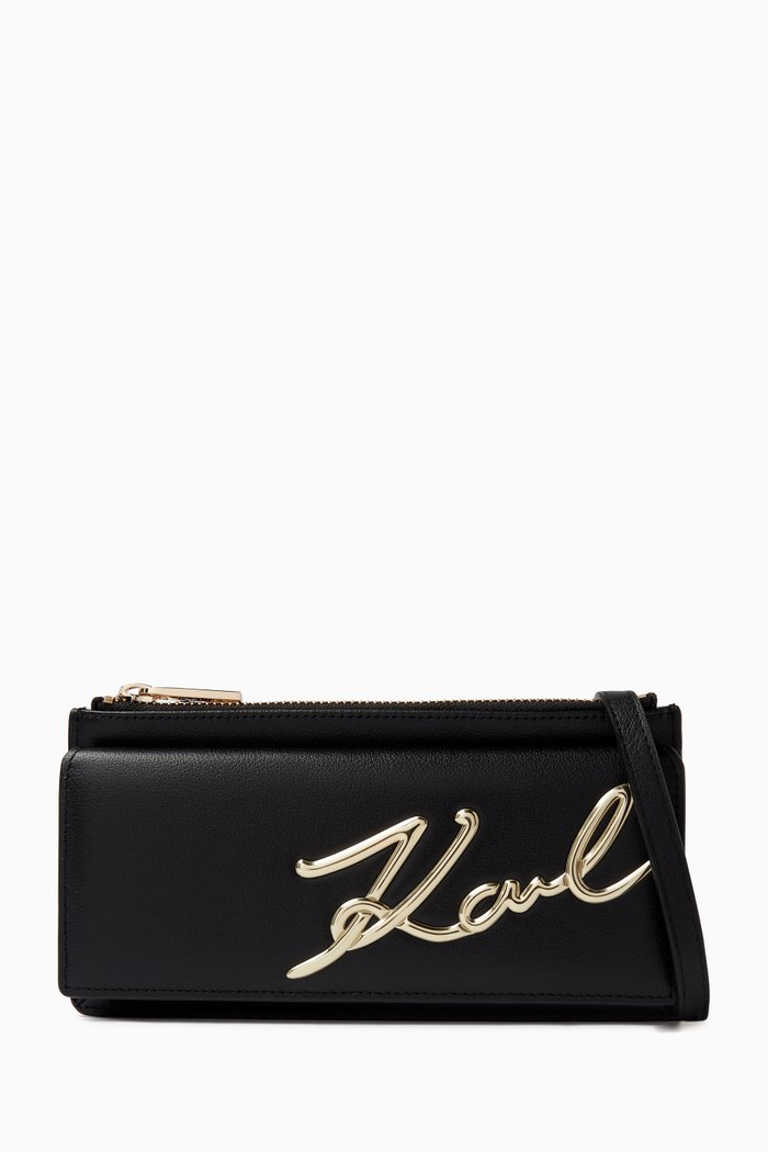

K/Signature Crossbody Wallet in Cow Leather-blend, Black