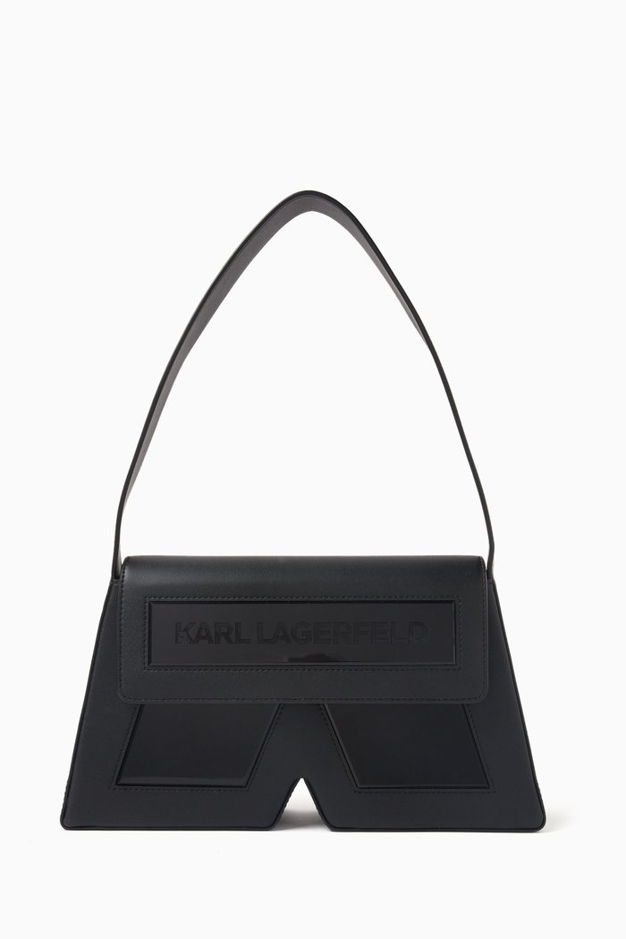 Medium Ikon K Shoulder Bag in Leather, Black