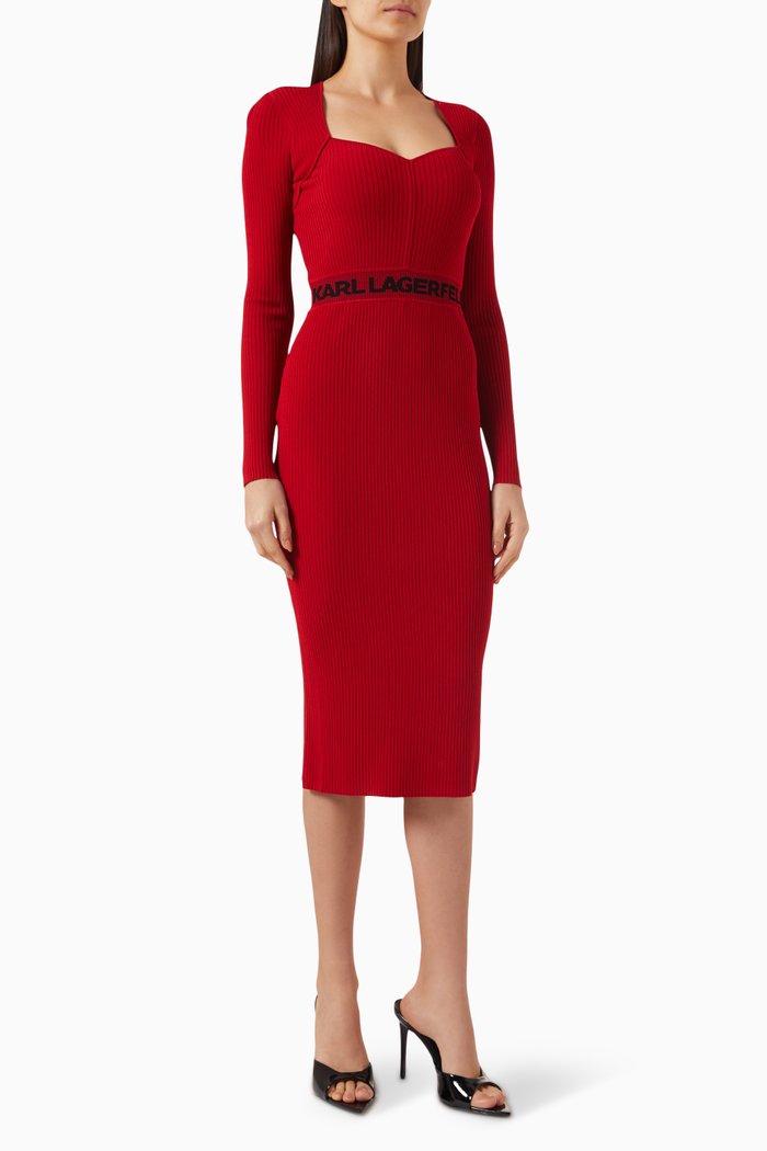 Logo Knit Dress in Viscose, Red
