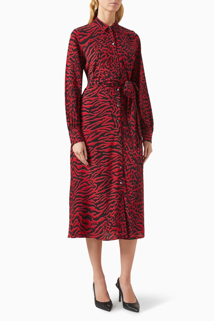 

Animal-print Shirt Dress in Viscose, Red
