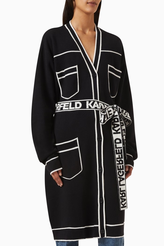 

Logo Belted Cardigan in Cotton & Wool, Black