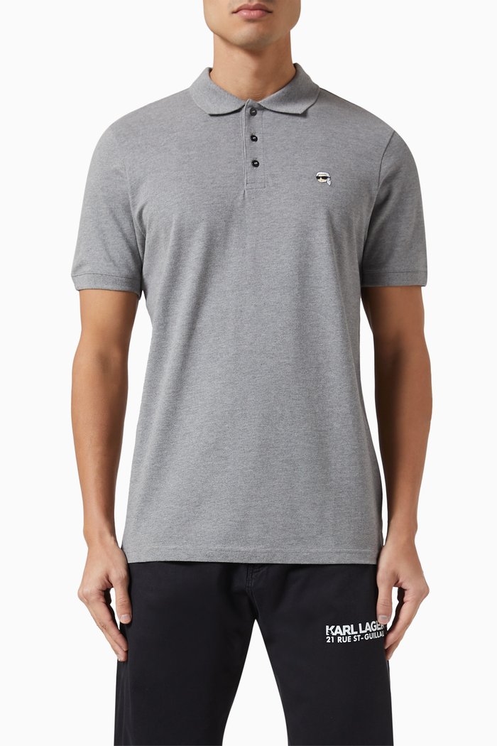 

Ikonik 2 Embroidered Polo Shirt in Organic Cotton, Grey