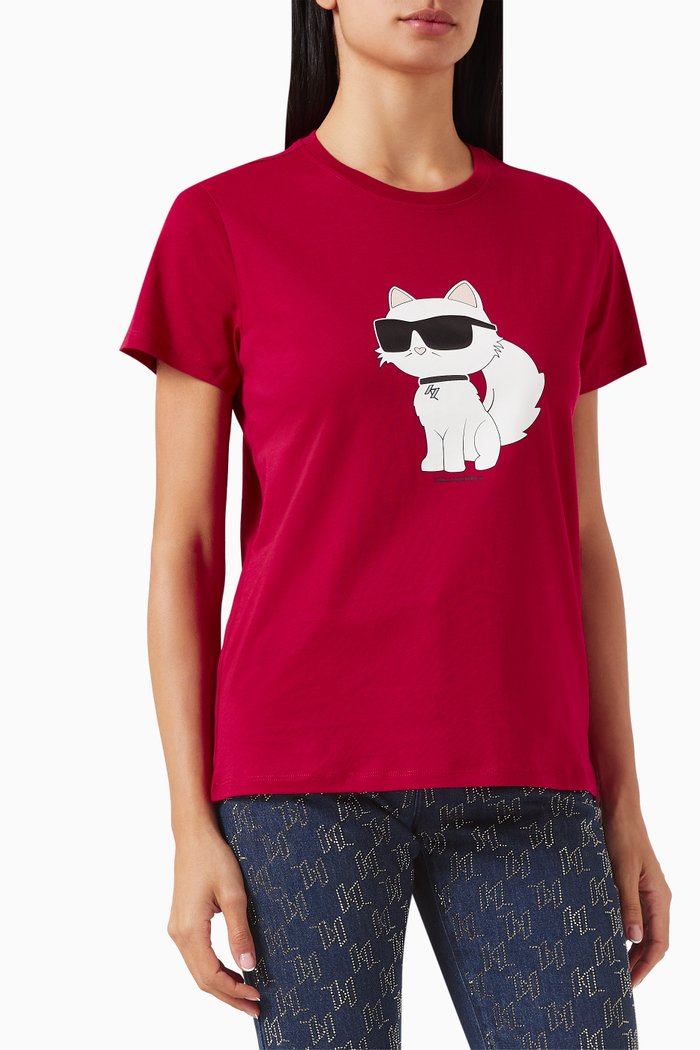 

Karl Ikonik Choupette T-shirt in Cotton-jersey, Red