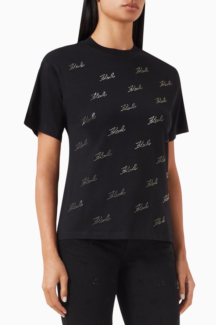 

Rhinestone Signature T-shirt in Organic Cotton, Black