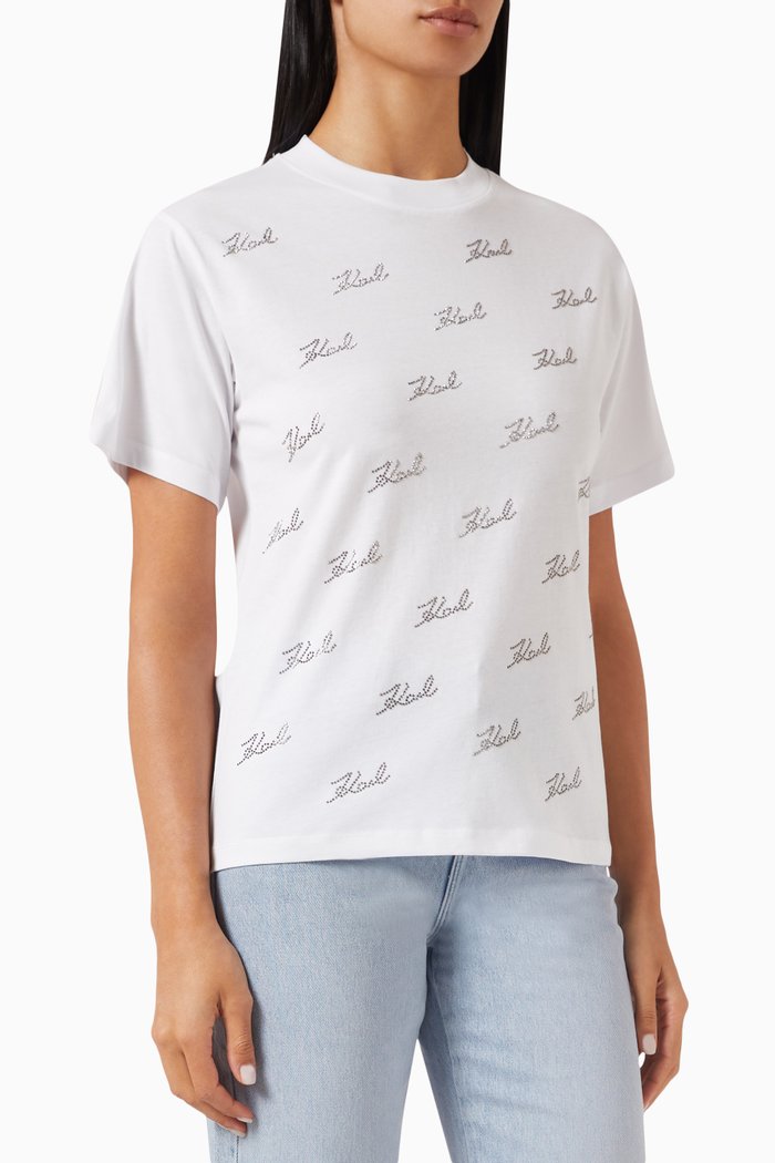 Rhinestone Signature T-shirt in Organic Cotton, White