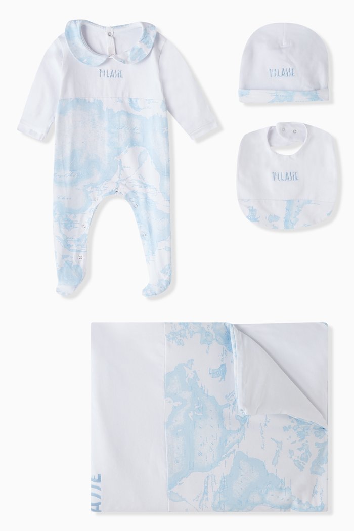 

Sleepsuit, Hat, Bib and Blanket Gift Set, Blue