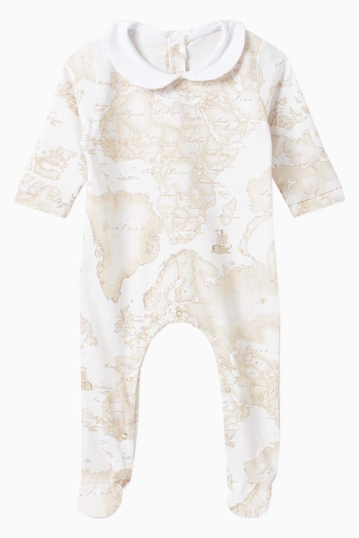 

Geo Map Romper in Stretch Cotton, Neutral