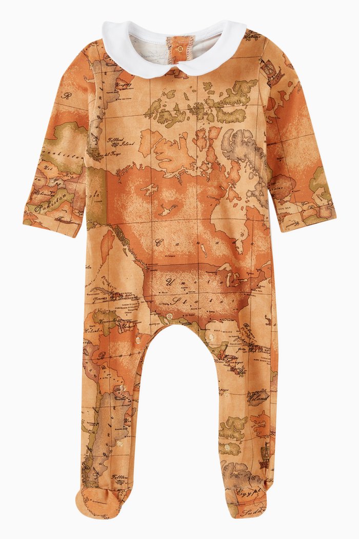 Geo Map Romper in Stretch Cotton, Orange
